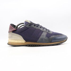 Valentino Rockrunner Men's Size EU 45 Navy Mesh Suede Lace Up Casual Sneakers